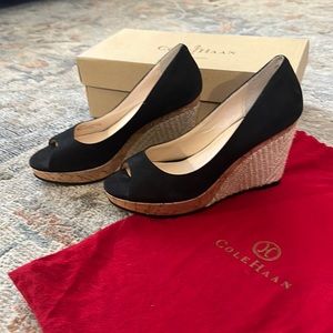 NIB! Women’s Cole Haan Cork Wedge, Black Suede Size 5.5 Never Worn SHIP SAME DAY